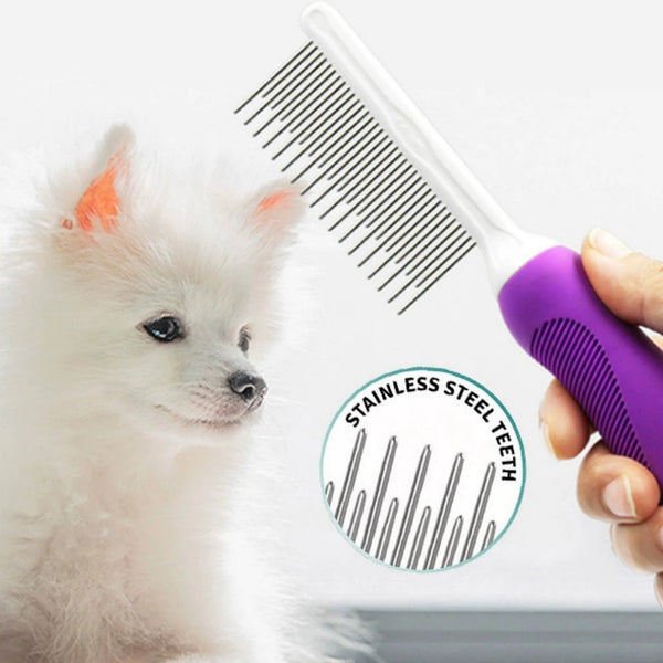 Pet comb with long and short stainless steel teeth