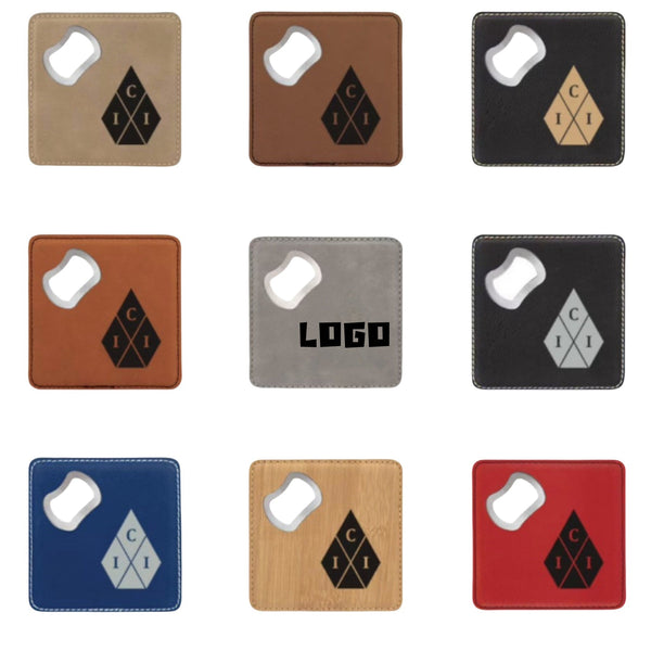 Square leather stainless steel beer bottle opener
