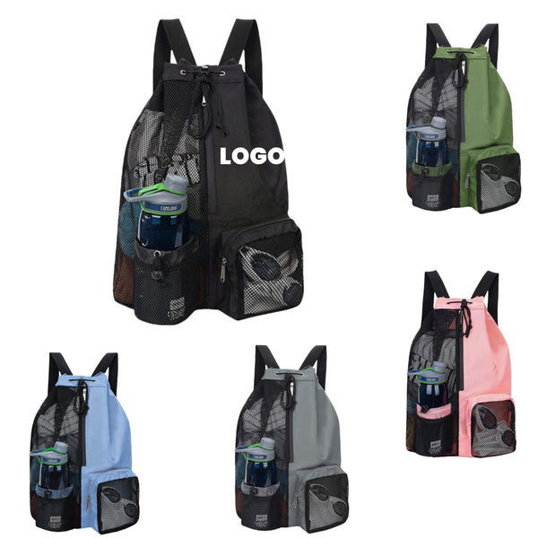 Swim Bag Mesh Draw String Backpack With Wet Pocket