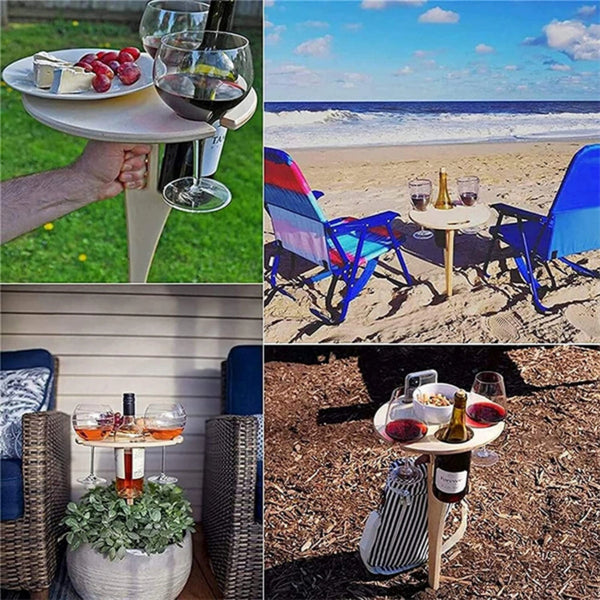 Outdoor Folding Wine Table And Wine Glass Holder