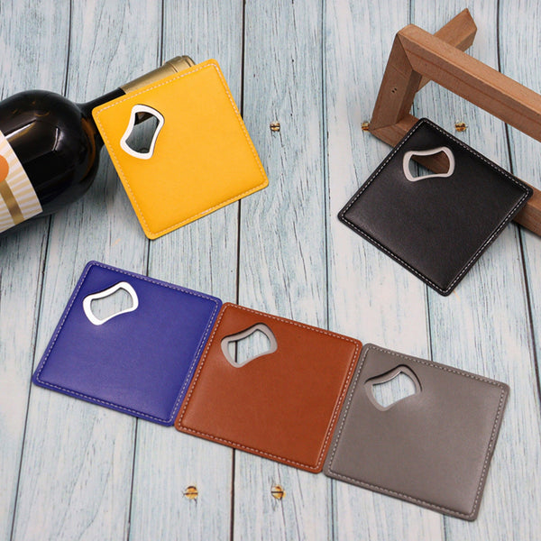 Leather Square Coaster With Bottle Opener